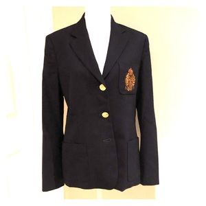 Ralph Lauren navy blazer with emblem.